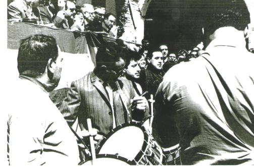 La cuadrilla de Tomás Gastón en el concurso de Tambores de Híjar año 1969